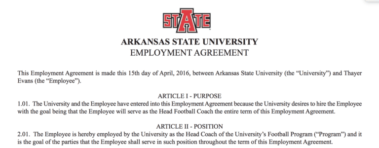 Arkansas State Football Pokes Fun At Self with “Official” Coaching Contract